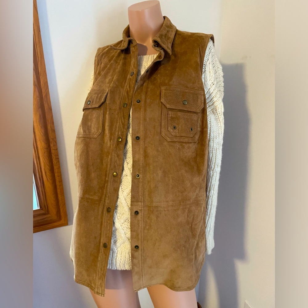 NWOT 23” PTP 1X Ralph Lauren suede snap vest XL XXL